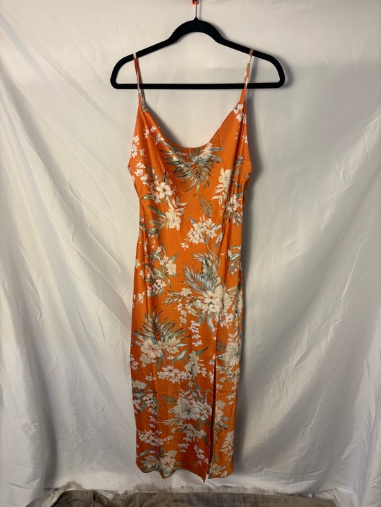 Paper Heart Dresses & Skirts - Paper Heart Orange Floral Cowl Neck Slip Midi Dress Resortwear Sz L
